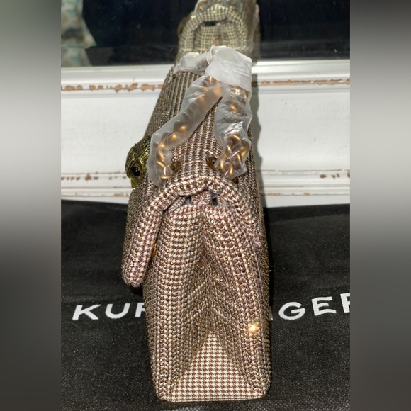 Kurt Geiger London Mini Kensington Tweed Dark Beige Crossbody Bag - Picture 2 of 8